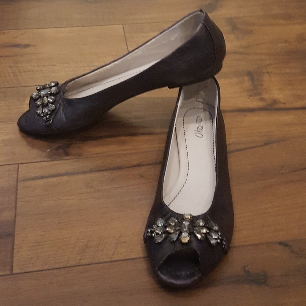 Civico10 - Black Jeweled Peep Toe Flats